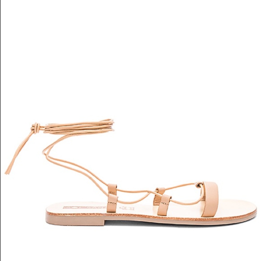 Sol Sana Nude/Tan Lace-Up Leather Flat Sandals